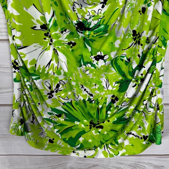 Worthington Petite Green & White Floral Print Cowl Neck Blouse Size PL - Picture 3 of 8